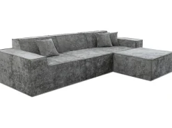 Canapé droit modulable avec ottoman en tissu texturé "Lusso" - 4 places - Gris
