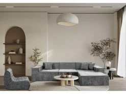 Canapé droit modulable avec ottoman en tissu texturé 