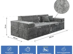 Canapé droit modulable en tissu texturé 