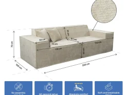 Canapé droit modulable en tissu texturé "Lusso" - 3 places - Beige