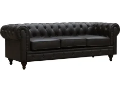 Canapé fixe Chesterfield "Aliza" - 204 x 80 x 58 cm - 3 places - Marron