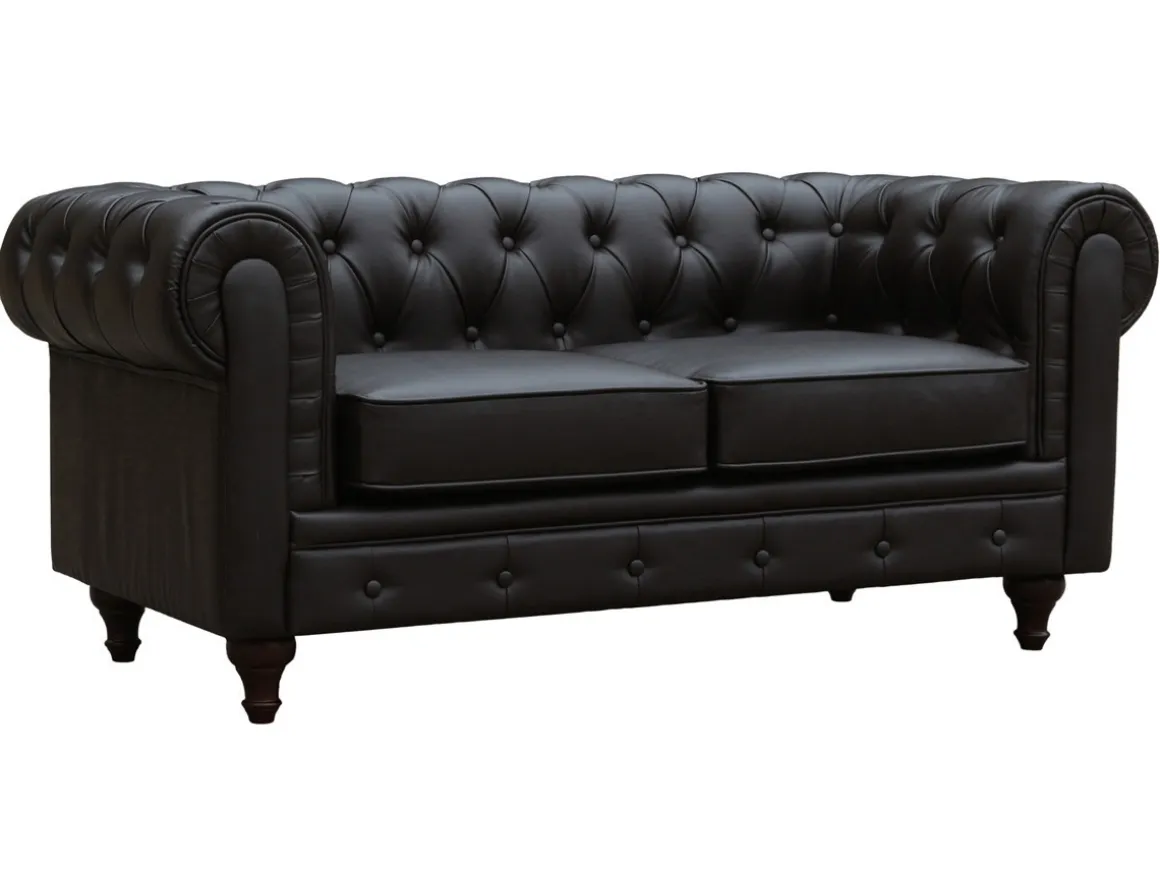 Canapé fixe Chesterfield "Aliza" - 157 x 82 x 70 cm - 2 places - Marron