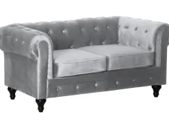 Canapé fixe Chesterfield Velours "Aliza" - 157 x 82 x 70 cm - 2 places - Gris