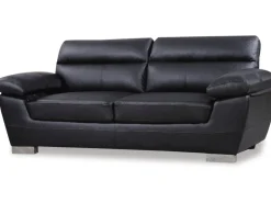 Canapé fixe en cuir reconstitué et PVC "Dallas" - 210 X 88 X 90 cm - 3 places - Noir