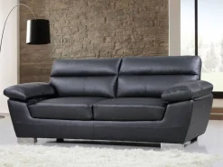 Canapé fixe en cuir reconstitué et PVC "Dallas" - 210 X 88 X 90 cm - 3 places - Noir