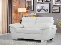 Canapé fixe en cuir reconstitué et PVC "Dallas" - 169 x 88 x 90 cm - 2 places - Blanc