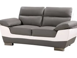 Canapé fixe en cuir reconstitué et PVC " Dallas" - 169 x 88 x 90 cm - 2 places - Gris/Blanc