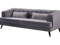 Canapé fixe en velours "Gloria" - 216 x 86 x 76 cm - 3 places - Gris