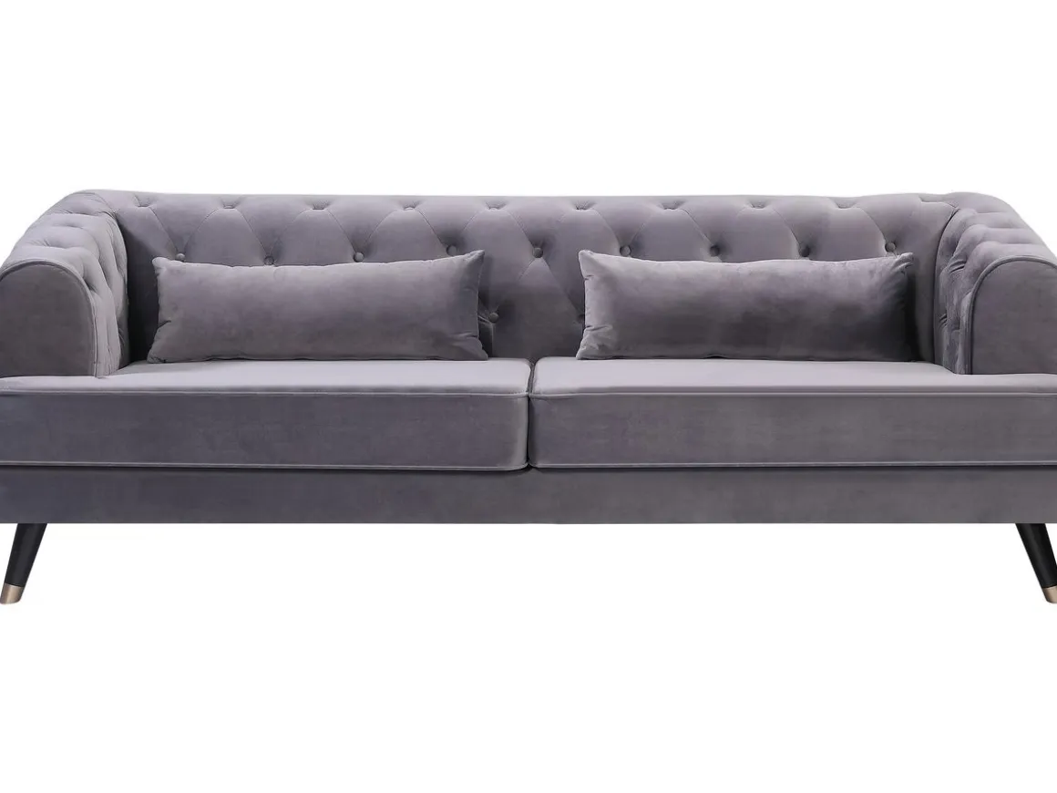 Canapé fixe en velours "Gloria" - 216 x 86 x 76 cm - 3 places - Gris