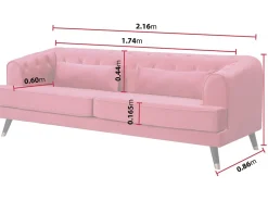 Canapé fixe en velours "Gloria" - 216 x 86 x 76 cm - 3 places - Rouge