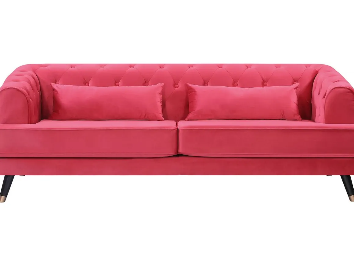 Canapé fixe en velours "Gloria" - 216 x 86 x 76 cm - 3 places - Rouge