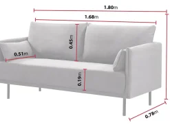 Canapé fixe tissu "Rudy" - 180.5 x 78 x 52 cm - 3 places - Gris foncé