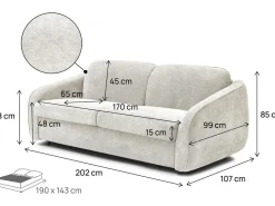 Canapé lit convertible express en tissu texturé "Laurie" - 202 x 107 x 85 cm
