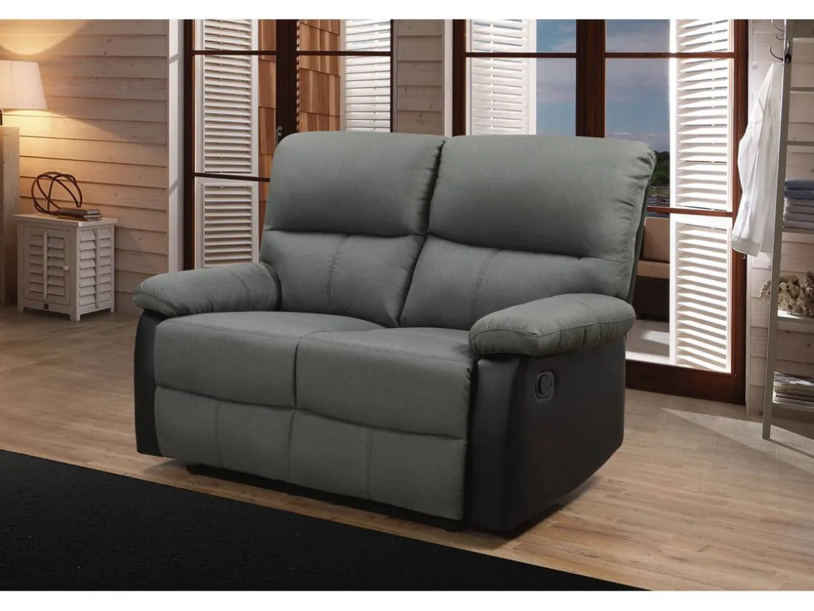 Canapé relax "Lincoln" - 147 x 89 x 103 cm - 2 places - Noir / Gris foncé