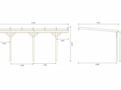 Carport bois adossé voiture "Solar 2" - 300 x 454 x 245 cm