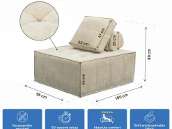 Chauffeuse en tissu texturé "Velluto" - 96 x 100 x 89 cm - Beige