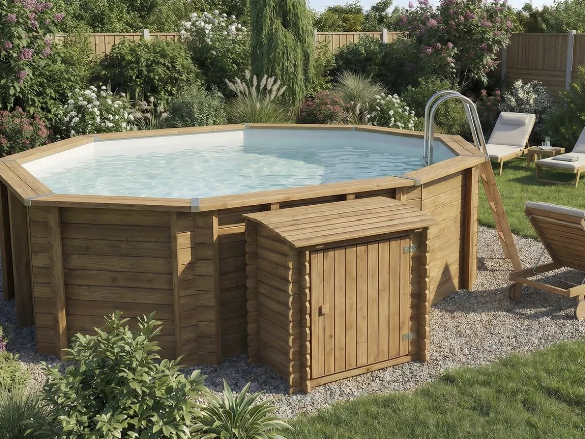 Coffre de filtration en bois traité pour piscine "Keny" - 120 x 95 x 113 cm -