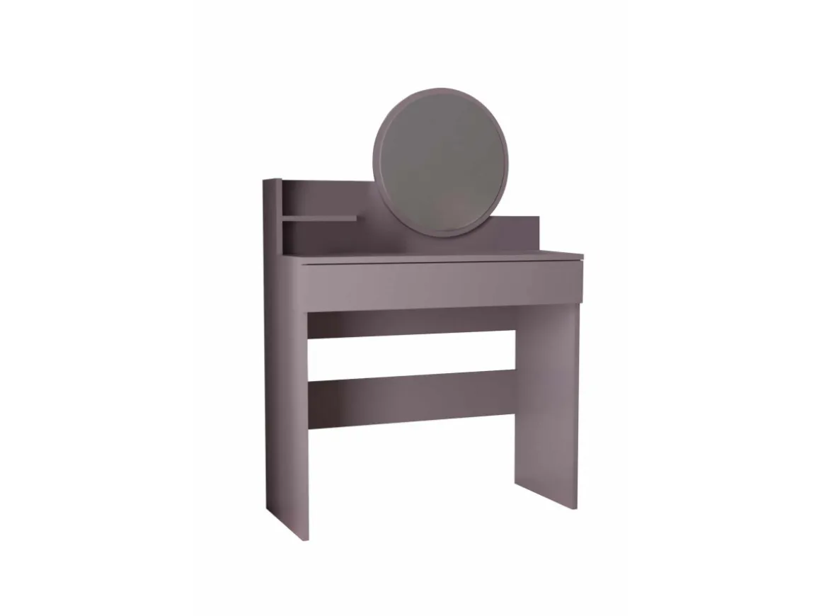 Coiffeuse avec miroir en bois "Harmony Mini Round" - 90 x 40 x 133 cm - Violet
