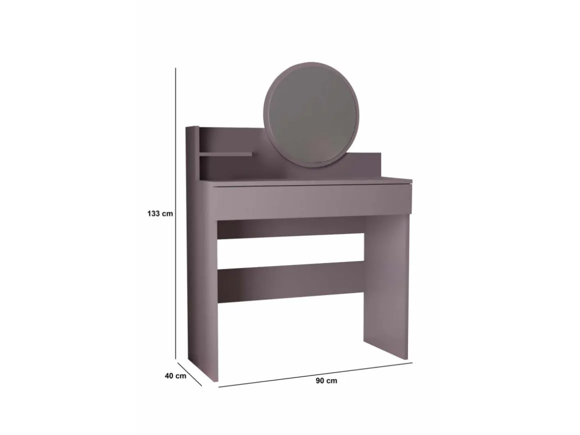 Coiffeuse avec miroir en bois "Harmony Mini Round" - 90 x 40 x 133 cm - Violet