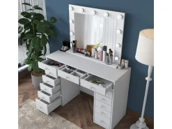 Coiffeuse avec miroir en bois "Sirma" - 120 x 44 x 82 cm - Blanc