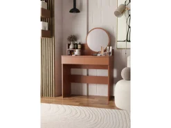 Coiffeuse avec miroir en bois "Harmony Mini Round" - 90 x 40 x 133 cm - Terracotta