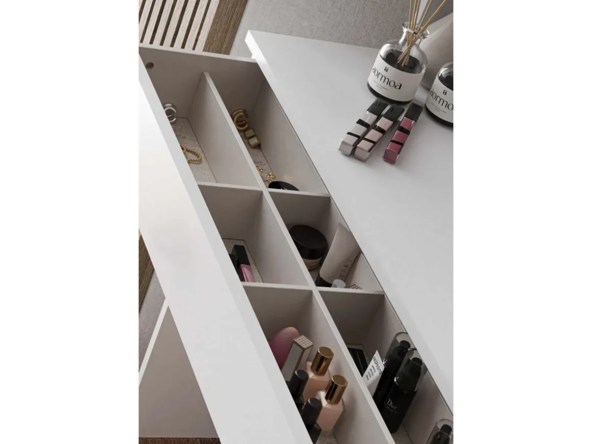 Coiffeuse avec miroir en bois "Harmony Mini Round" - 90 x 40 x 133 cm - Blanc