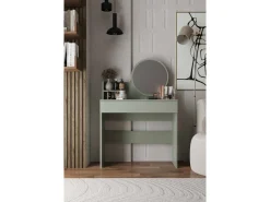 Coiffeuse avec miroir en bois "Harmony Mini Round" - 90 x 40 x 133 cm - Vert