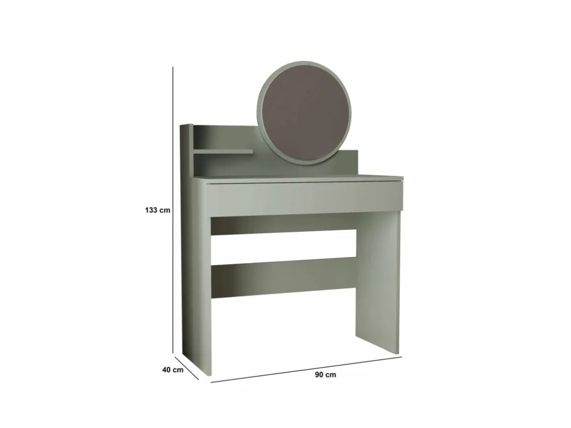 Coiffeuse avec miroir en bois "Harmony Mini Round" - 90 x 40 x 133 cm - Vert