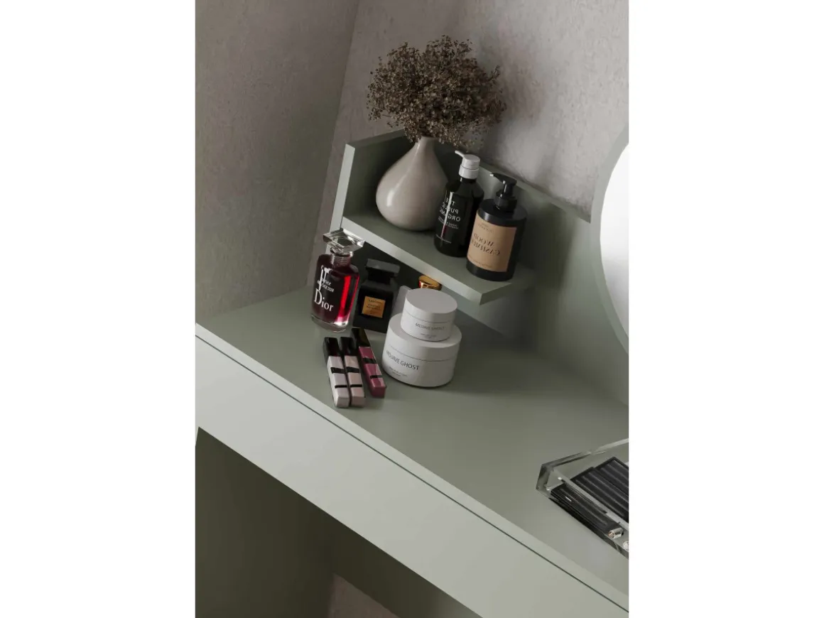 Coiffeuse avec miroir en bois "Harmony Mini Round" - 90 x 40 x 133 cm - Vert