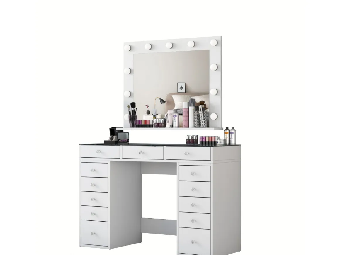 Coiffeuse avec miroir en bois "Baria" - 120 x 44 x 80 cm - Blanc