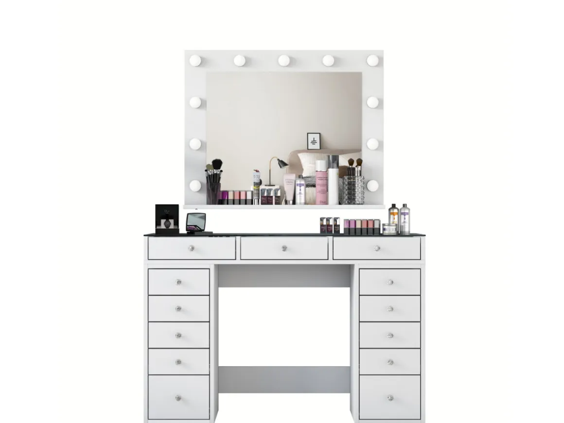 Coiffeuse avec miroir en bois "Baria" - 120 x 44 x 80 cm - Blanc