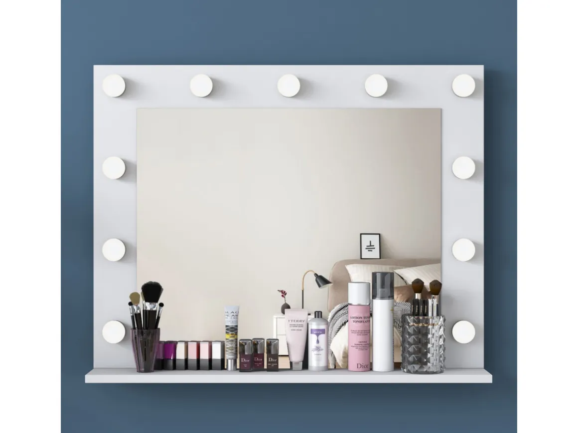 Coiffeuse avec miroir en bois "Baria" - 120 x 44 x 80 cm - Blanc