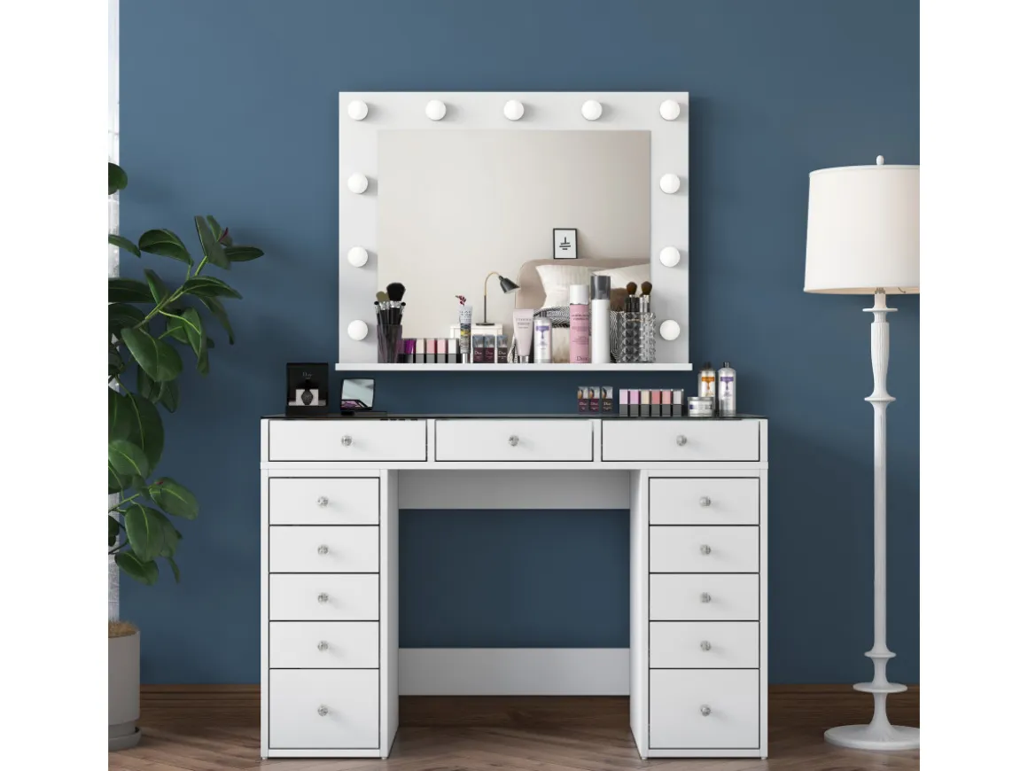 Coiffeuse avec miroir en bois "Baria" - 120 x 44 x 80 cm - Blanc