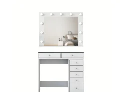 Coiffeuse avec miroir en bois "Kona" - 90 x 44 x 80 cm - Blanc