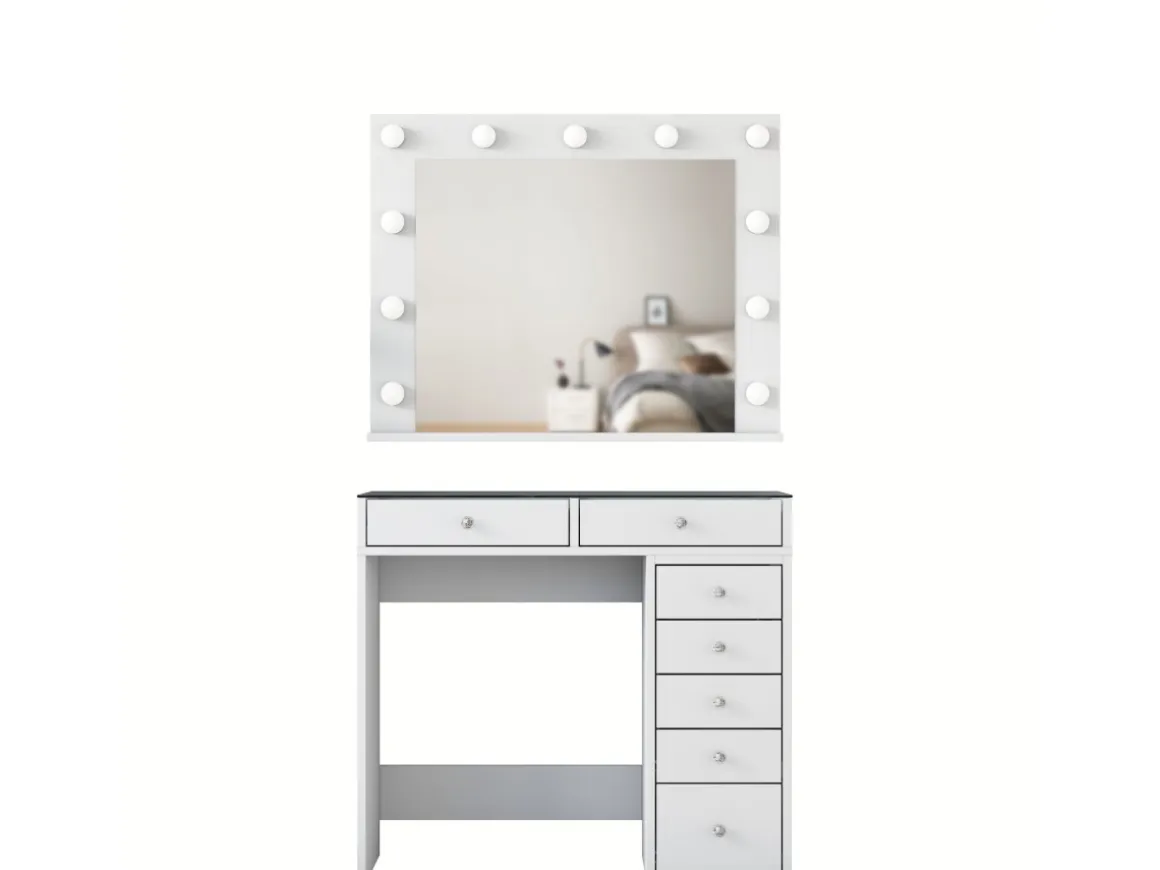 Coiffeuse avec miroir en bois "Kona" - 90 x 44 x 80 cm - Blanc