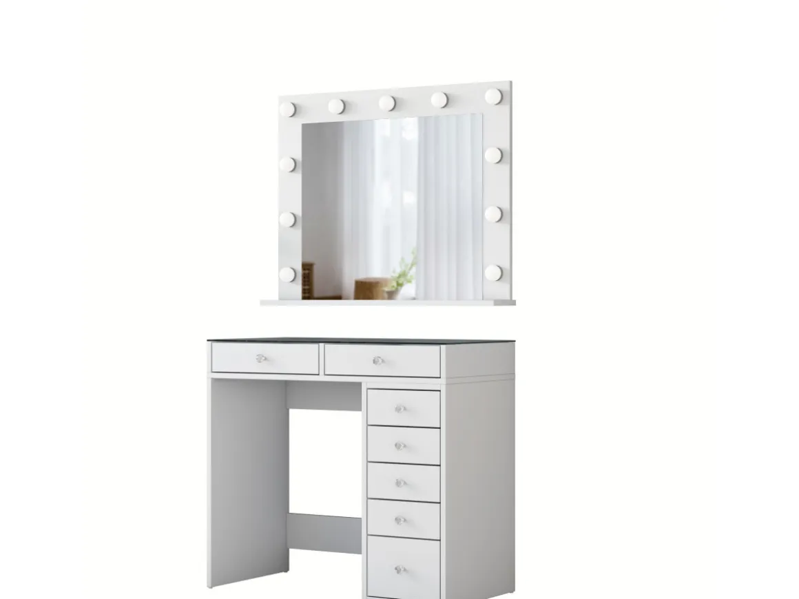 Coiffeuse avec miroir en bois "Kona" - 90 x 44 x 80 cm - Blanc