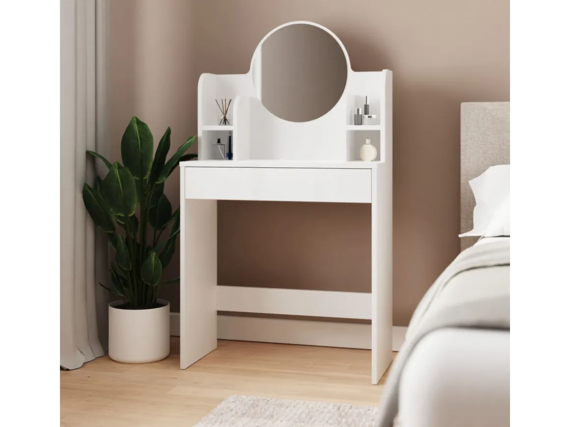 Coiffeuse avec miroir en bois "Idis" - 75 x 35 x 135 cm - Blanc