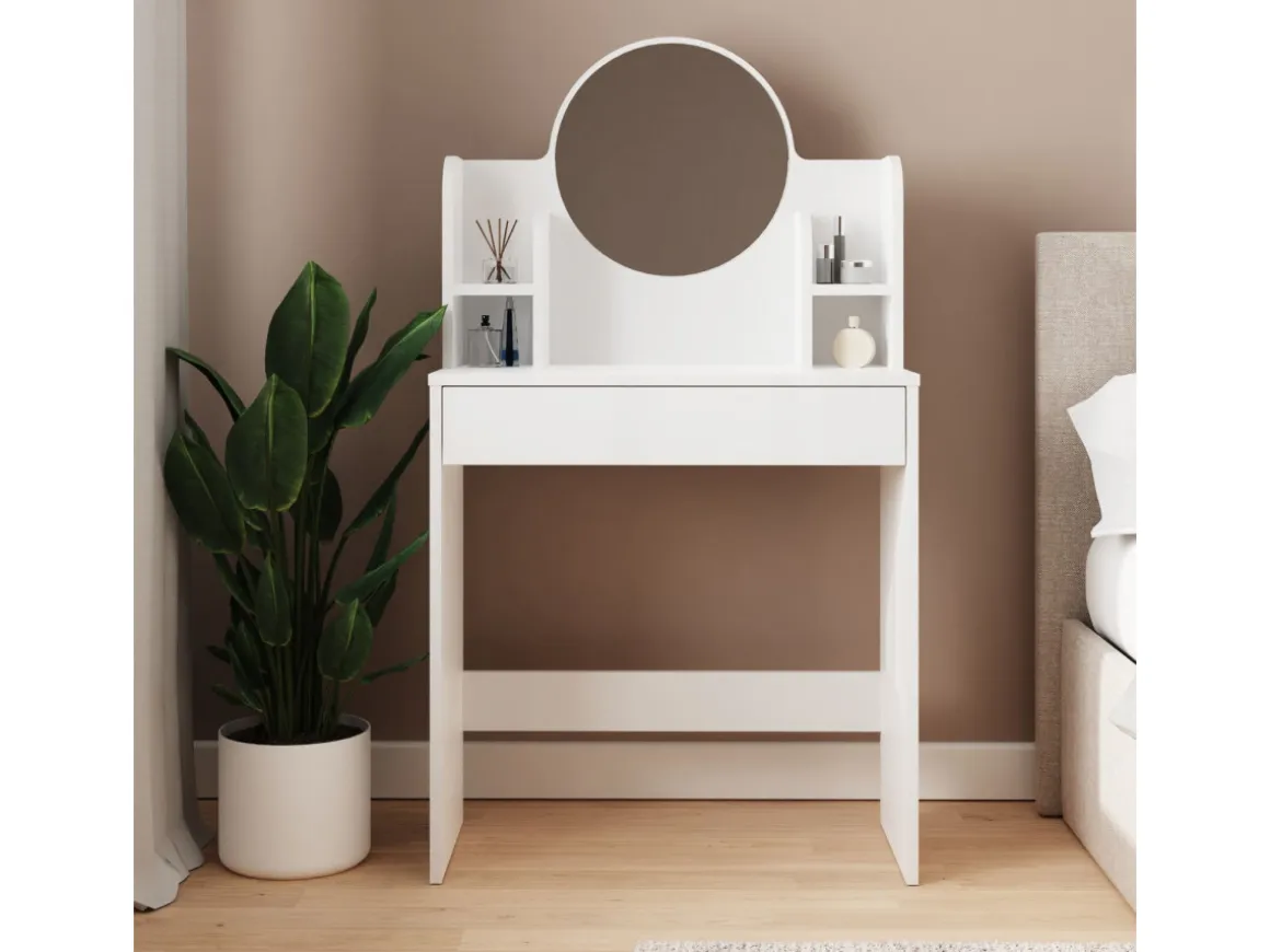 Coiffeuse avec miroir en bois "Idis" - 75 x 35 x 135 cm - Blanc