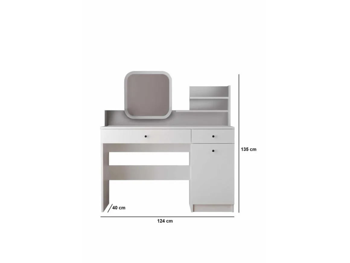 Coiffeuse avec miroir en bois "Harmony Square" - 124 x 40 x 135 cm - Blanc