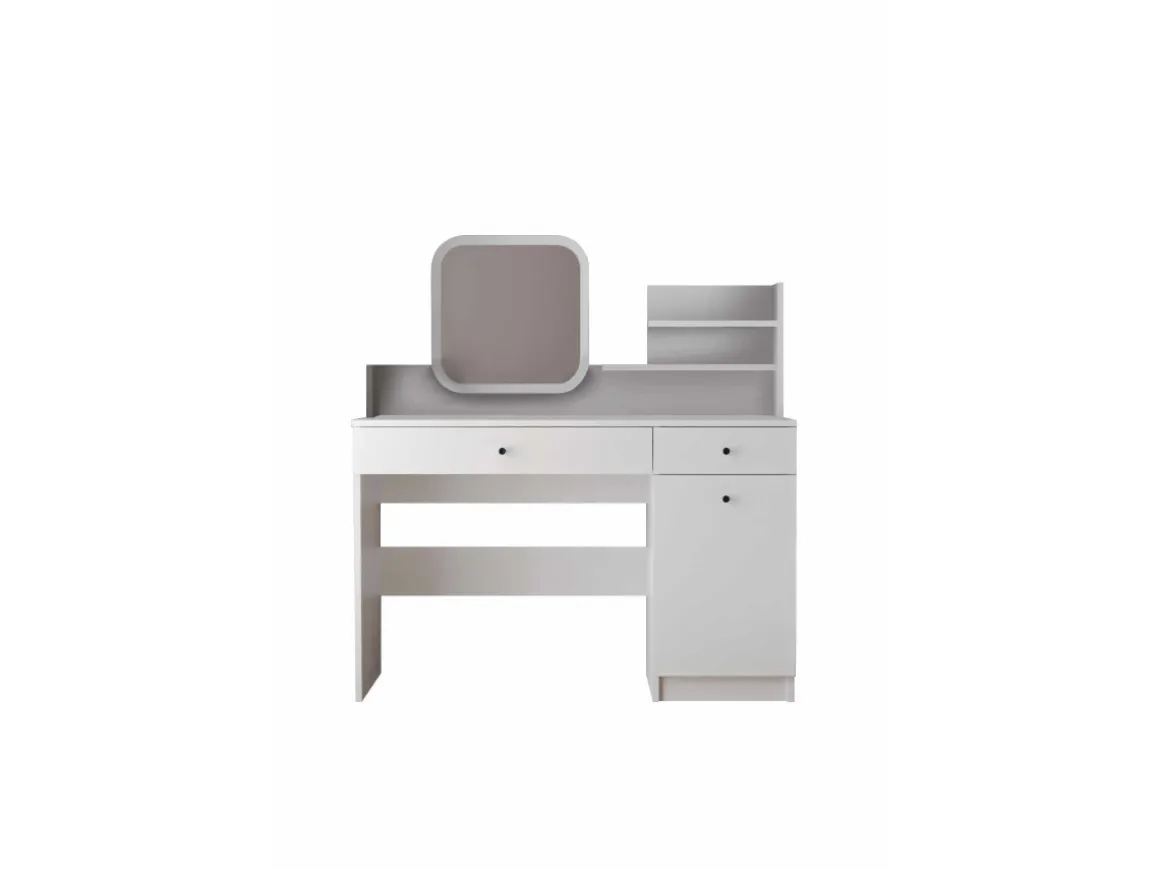 Coiffeuse avec miroir en bois "Harmony Square" - 124 x 40 x 135 cm - Blanc