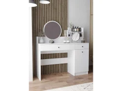 Coiffeuse avec miroir rond en bois 