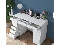 Coiffeuse avec tiroirs intégrés en bois "Sena" - 120 x 44 x 82 cm - Blanc
