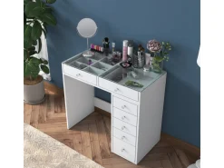 Coiffeuse avec tiroirs intégrés en bois "Soma" - 90 x 44 x 80 cm - Blanc