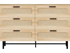 Commode en bois et cannage "Harrison" - 120 x 40 x 75 cm - Beige