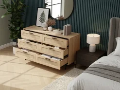 Commode en bois et cannage "Harrison" - 120 x 40 x 75 cm - Beige