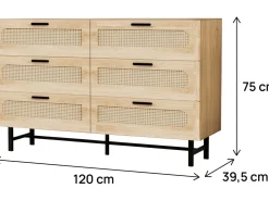 Commode en bois et cannage 