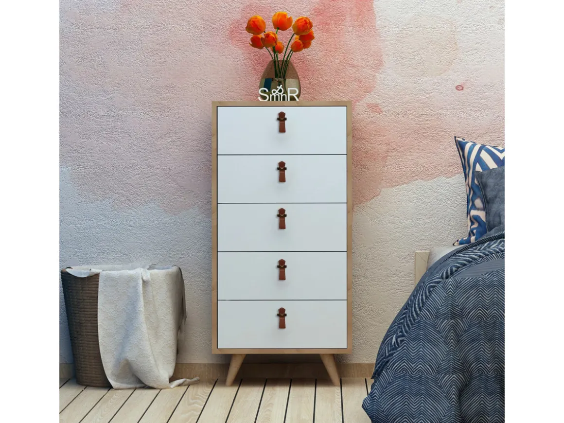 Commode en bois "Frenzu" - 50 x 40 x 103 cm - Blanc
