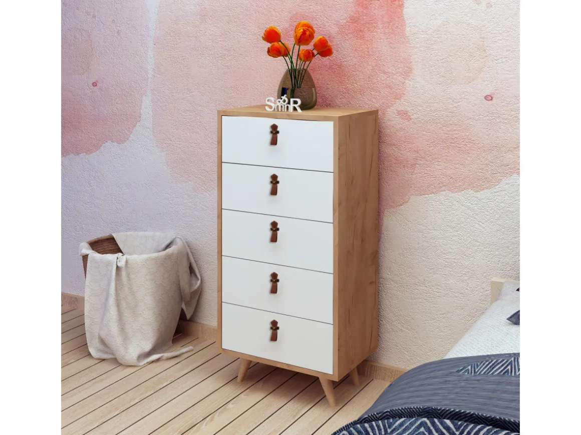 Commode en bois "Frenzu" - 50 x 40 x 103 cm - Blanc