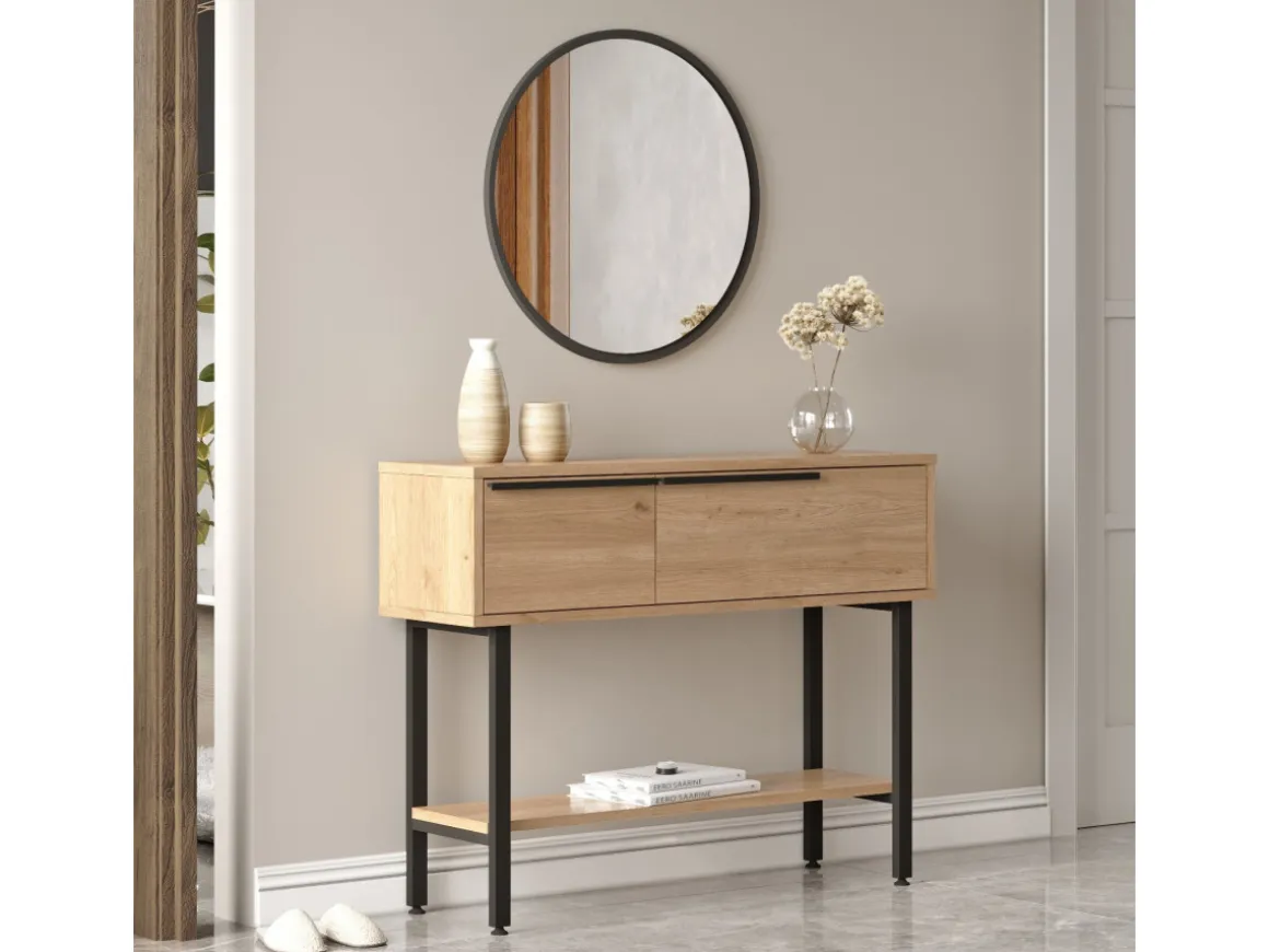 Console avec miroir en bois "Calvin" - 100 x 30 x 76 cm - Marron