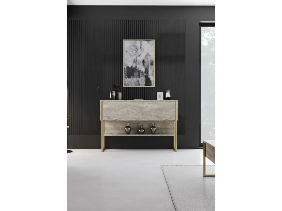 Console en bois "Luxe" - 120 x 30 x 80 cm - Travertin Or